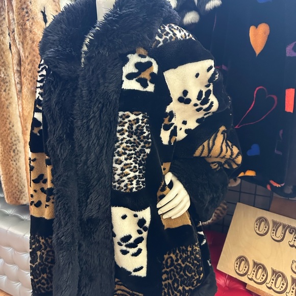 Olympia Animal Print Panels Viintage Faux Fur Coat - Picture 4 of 6